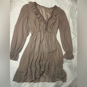 Elegant Taupe Ruffle Dress